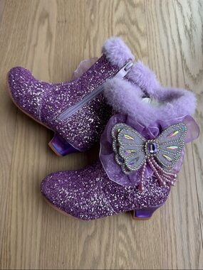Kids Sparkle Purple Butterfly Boots - Side Zipper - Size EU 26 (Toddler 10)